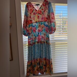 Floral Color block Maxi Dress